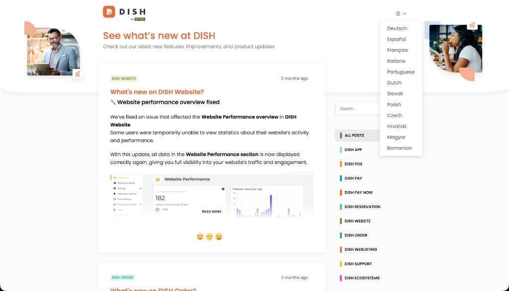 DISH Product Updates — changelog screenshot